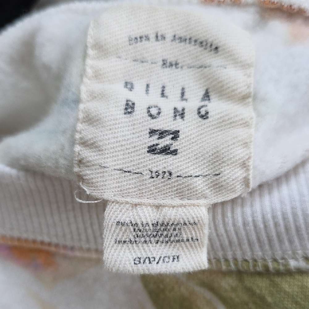 Billabong Cream Sweatshirt with Hawaiian Leaves Small - Picture 2 of 9
